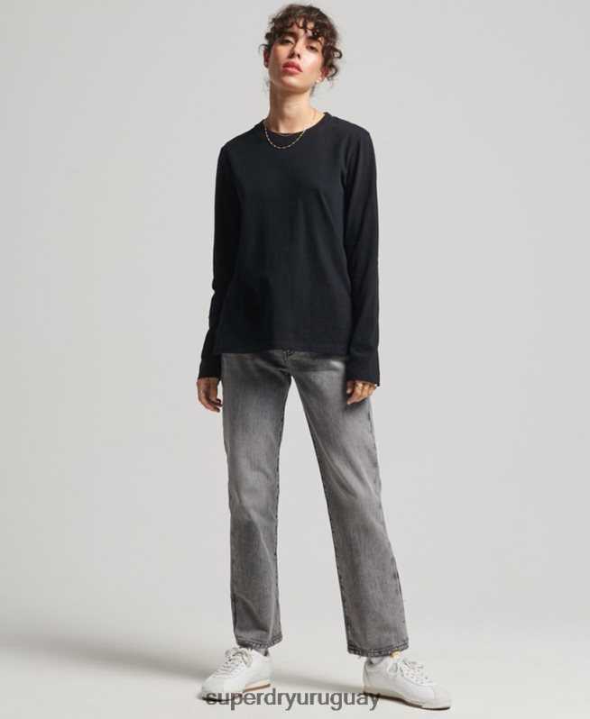 uy Superdry mujer top de algodón orgánico con logo vintage bordado negro DT2N8Z6676 ropa