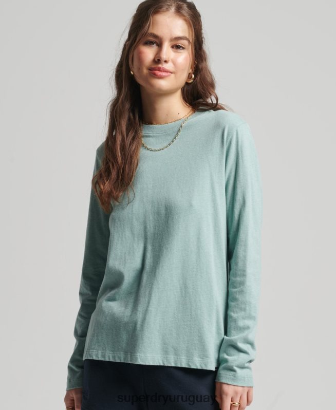 uy Superdry mujer top de algodón orgánico con logo vintage bordado turquesa DT2N8Z6539 ropa