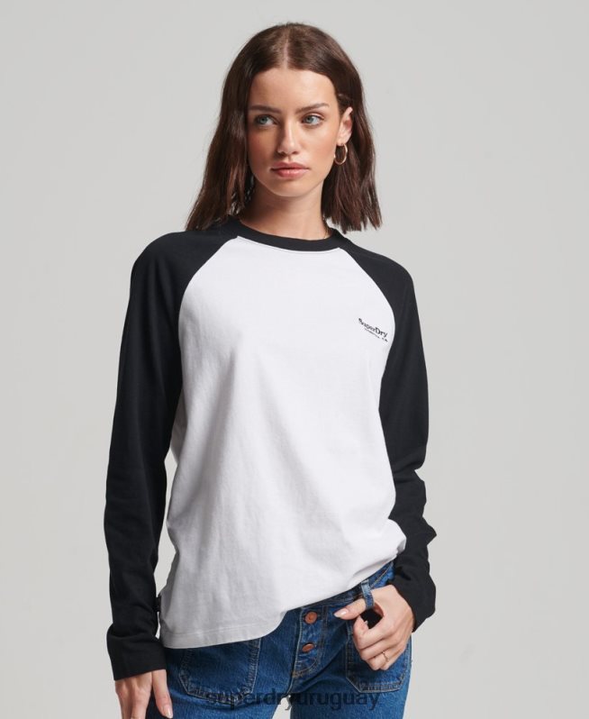 uy Superdry mujer top de béisbol con logo vintage de algodón orgánico blanco DT2N8Z2974 ropa
