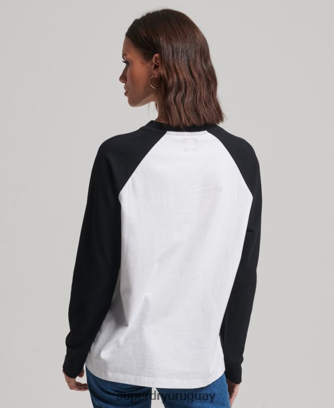 uy Superdry mujer top de béisbol con logo vintage de algodón orgánico blanco DT2N8Z2974 ropa