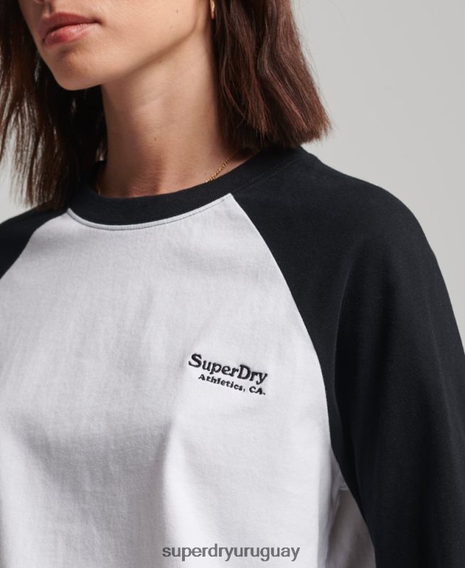 uy Superdry mujer top de béisbol con logo vintage de algodón orgánico blanco DT2N8Z2974 ropa