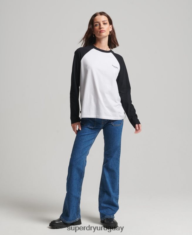 uy Superdry mujer top de béisbol con logo vintage de algodón orgánico blanco DT2N8Z2974 ropa