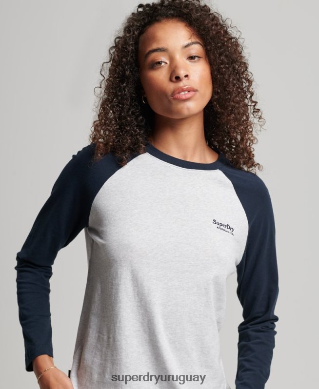 uy Superdry mujer top de béisbol con logo vintage de algodón orgánico gris DT2N8Z2899 ropa