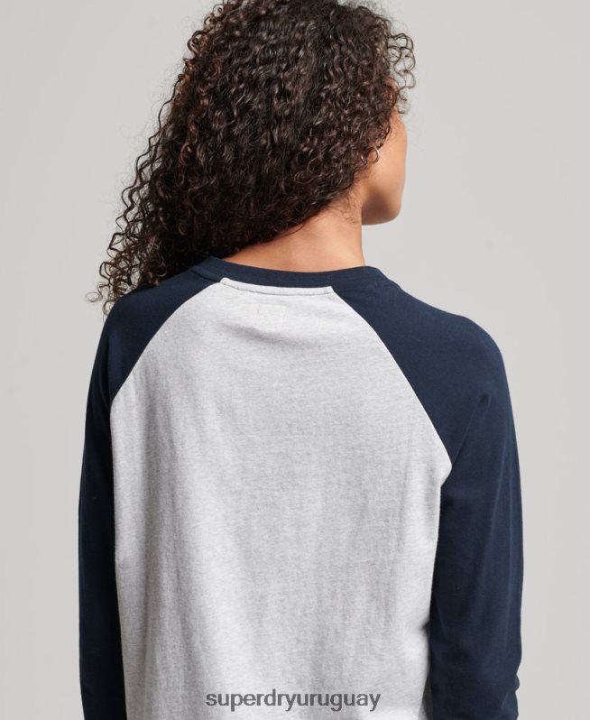 uy Superdry mujer top de béisbol con logo vintage de algodón orgánico gris DT2N8Z2899 ropa