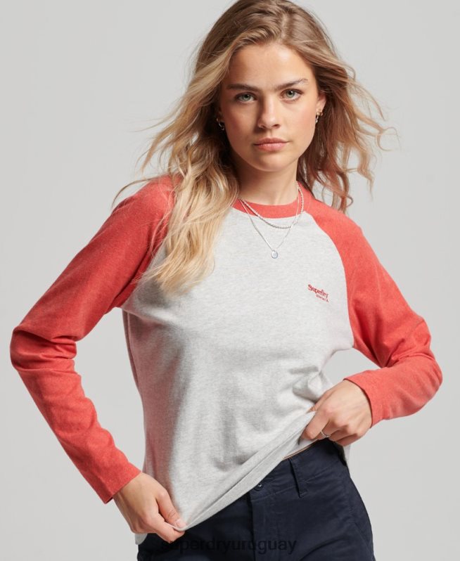 uy Superdry mujer top de béisbol con logo vintage de algodón orgánico gris claro DT2N8Z2907 ropa