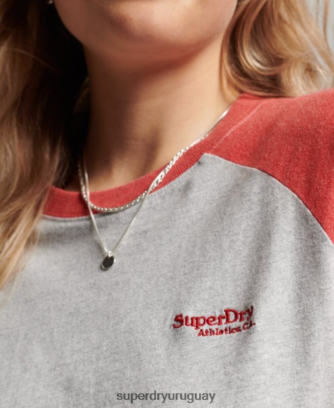 uy Superdry mujer top de béisbol con logo vintage de algodón orgánico gris claro DT2N8Z2907 ropa