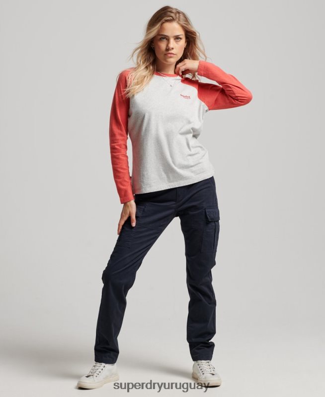 uy Superdry mujer top de béisbol con logo vintage de algodón orgánico gris claro DT2N8Z2907 ropa