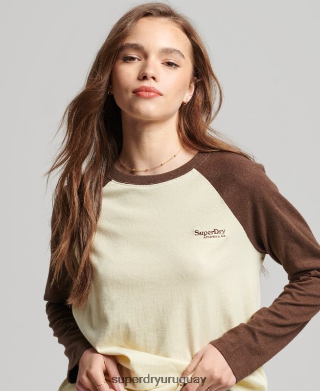 uy Superdry mujer top de béisbol con logo vintage de algodón orgánico marrón DT2N8Z3003 ropa