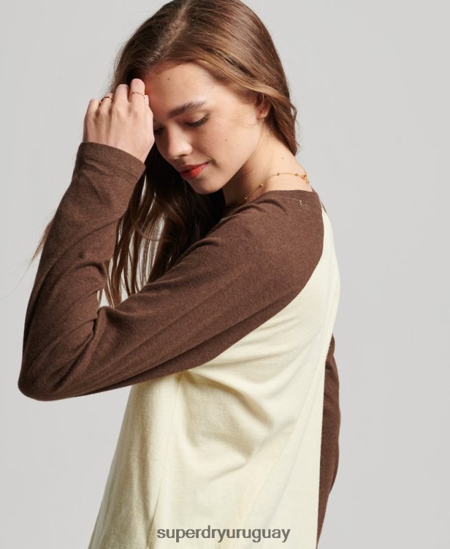 uy Superdry mujer top de béisbol con logo vintage de algodón orgánico marrón DT2N8Z3003 ropa