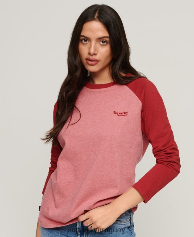 uy Superdry mujer top de béisbol con logo vintage de algodón orgánico rosa DT2N8Z2905 ropa