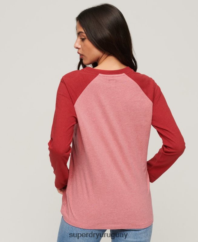 uy Superdry mujer top de béisbol con logo vintage de algodón orgánico rosa DT2N8Z2905 ropa