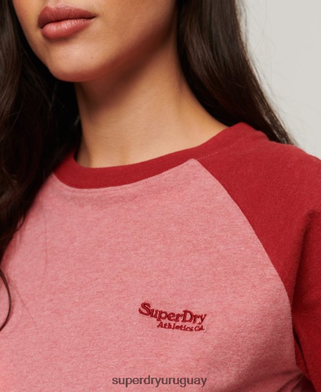 uy Superdry mujer top de béisbol con logo vintage de algodón orgánico rosa DT2N8Z2905 ropa