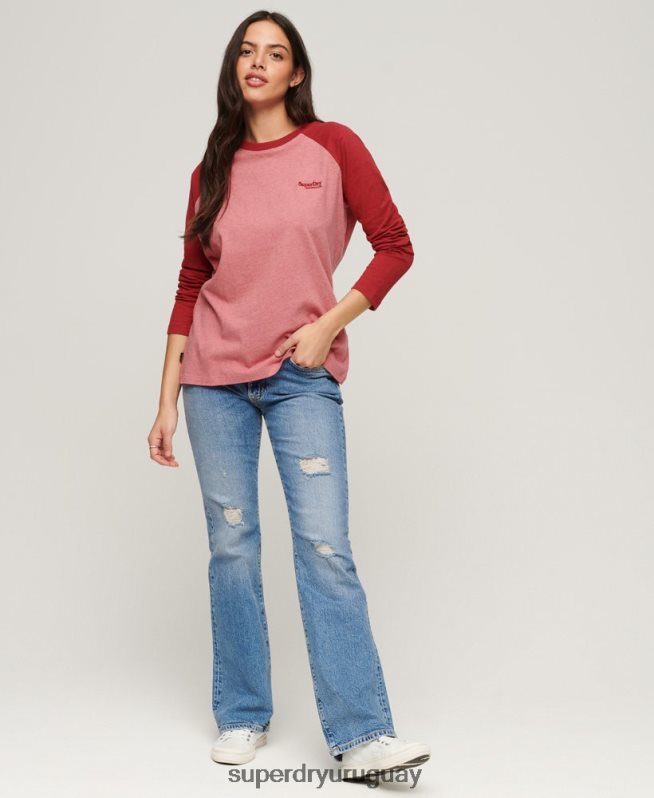 uy Superdry mujer top de béisbol con logo vintage de algodón orgánico rosa DT2N8Z2905 ropa