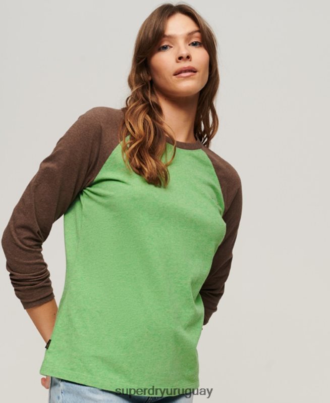 uy Superdry mujer top de béisbol con logo vintage de algodón orgánico verde DT2N8Z2198 ropa