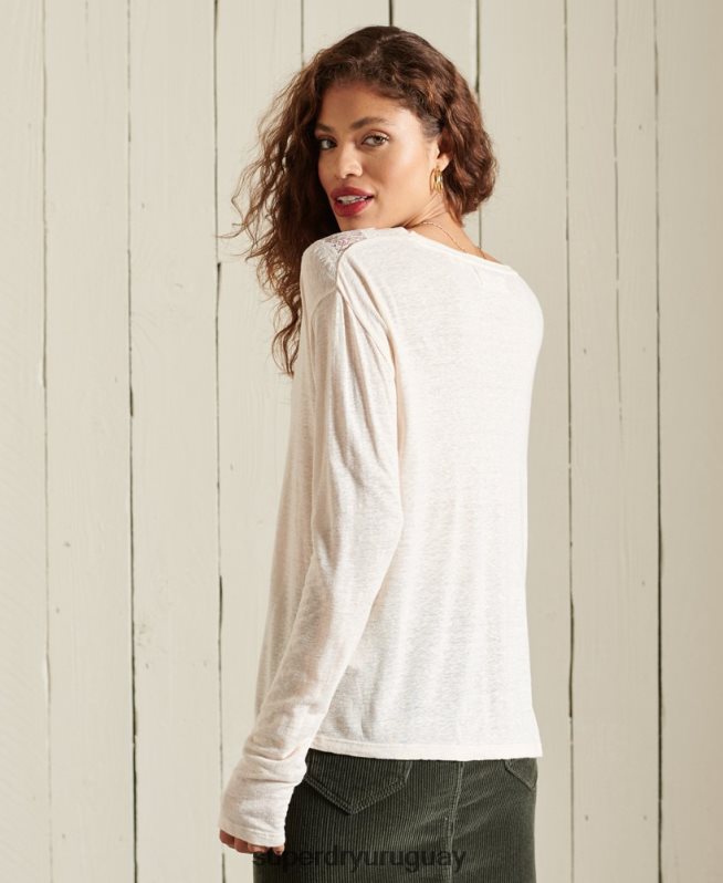 uy Superdry mujer top de encaje con chevron crema DT2N8Z6760 ropa