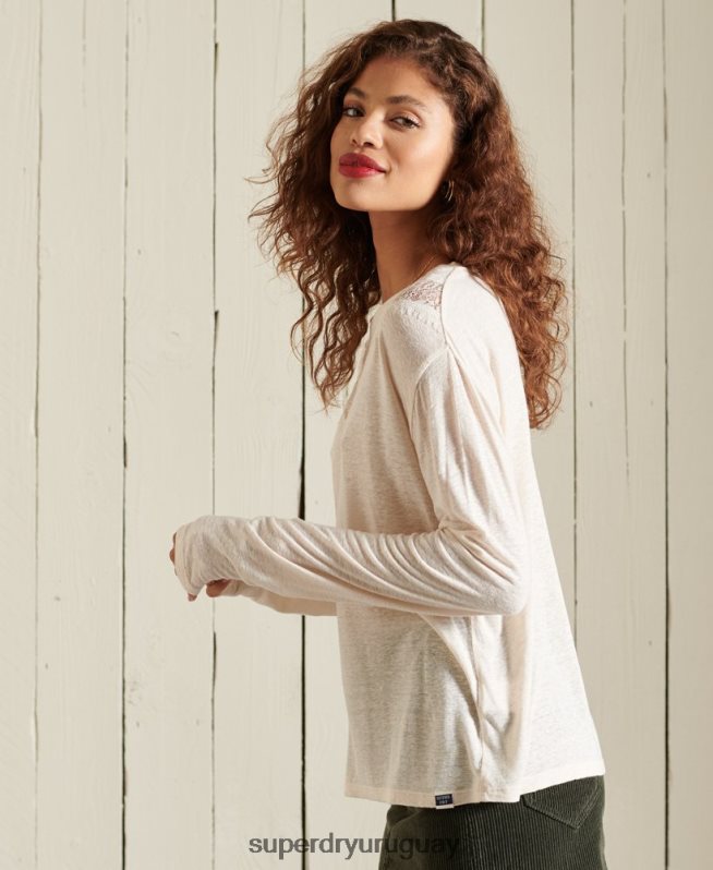 uy Superdry mujer top de encaje con chevron crema DT2N8Z6760 ropa