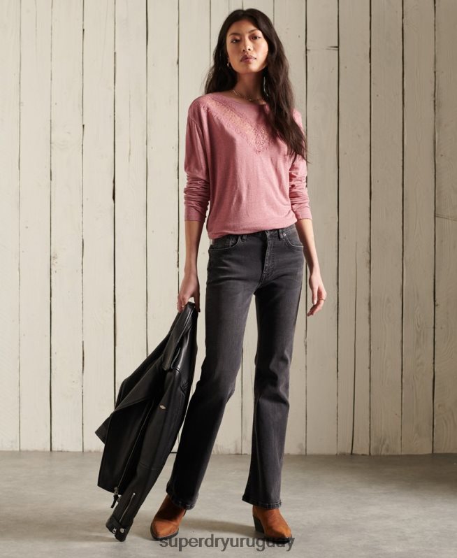 uy Superdry mujer top de encaje con chevron rosa DT2N8Z6623 ropa