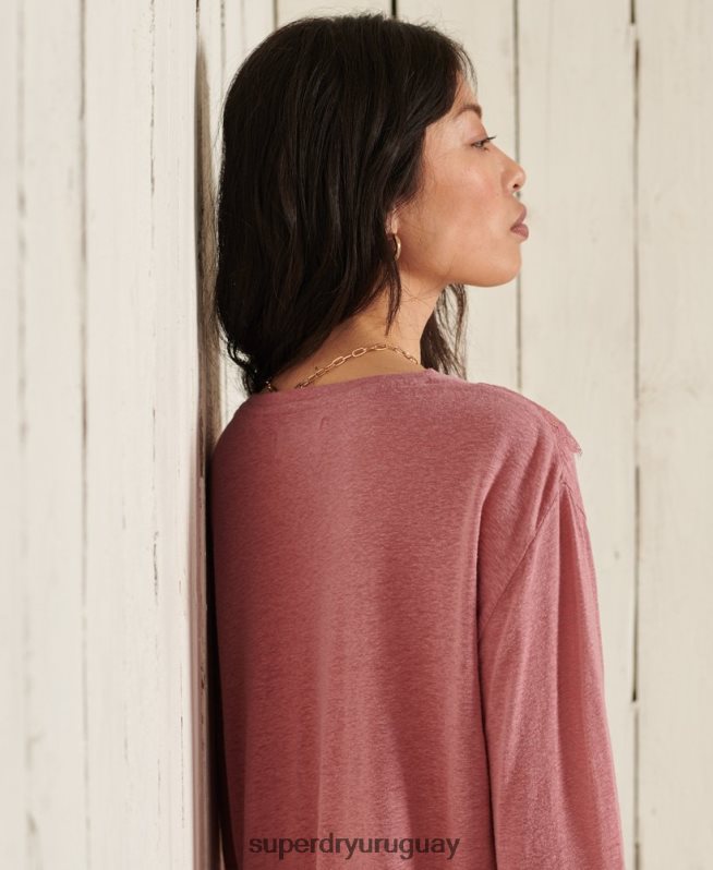 uy Superdry mujer top de encaje con chevron rosa DT2N8Z6623 ropa