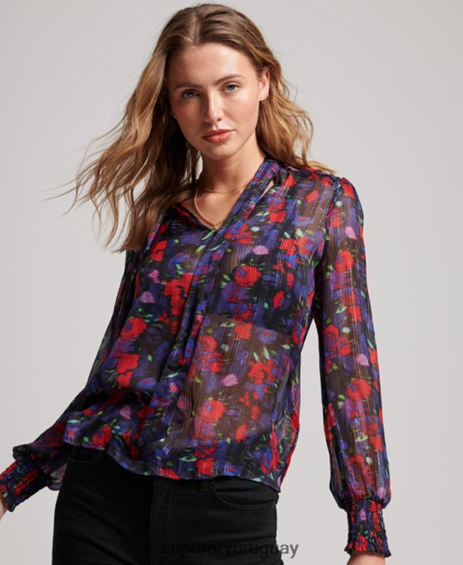 uy Superdry mujer top de gasa de estudios Armada DT2N8Z3029 ropa