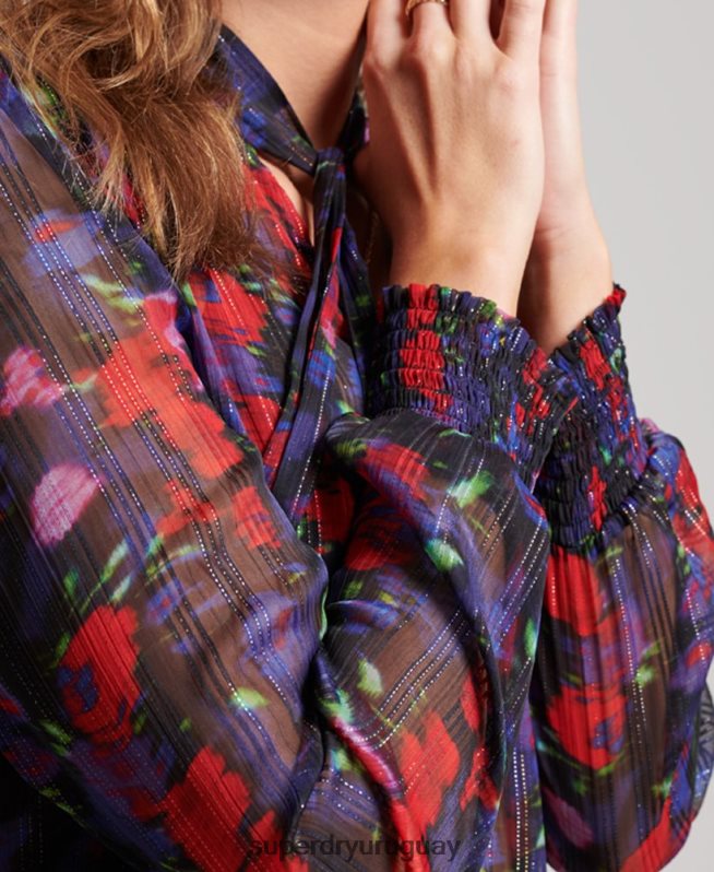 uy Superdry mujer top de gasa de estudios Armada DT2N8Z3029 ropa