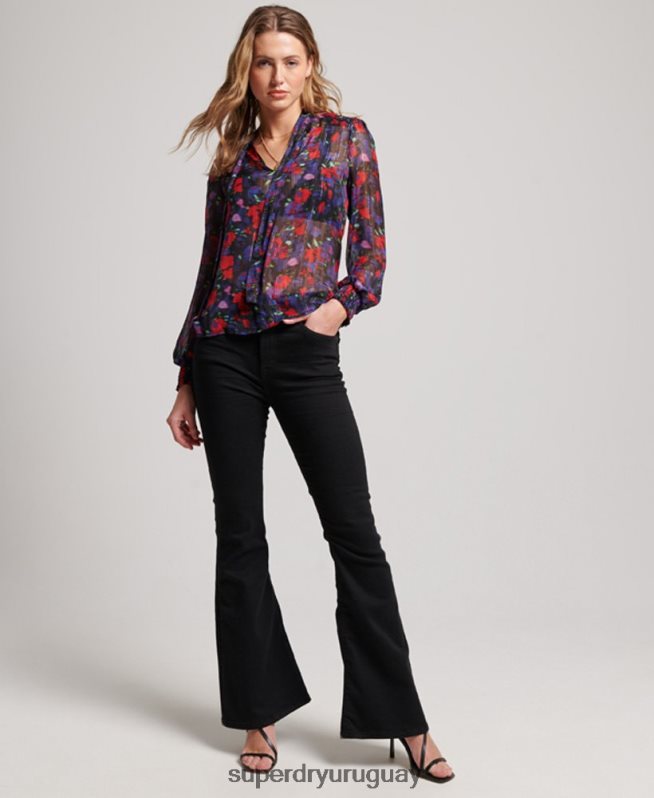 uy Superdry mujer top de gasa de estudios Armada DT2N8Z3029 ropa