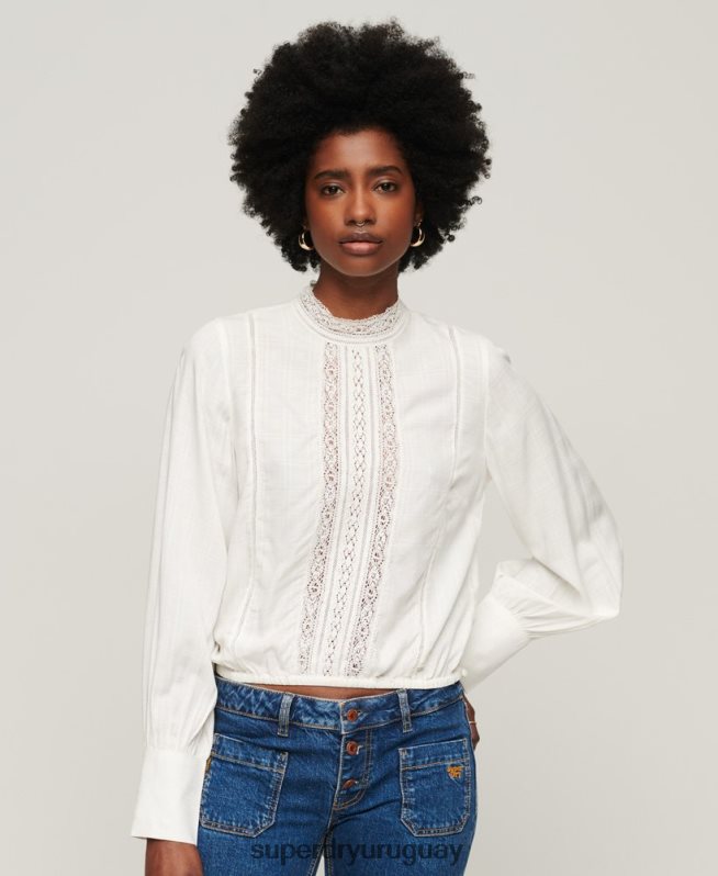 uy Superdry mujer top de mezcla de encaje studios blanco DT2N8Z2959 ropa