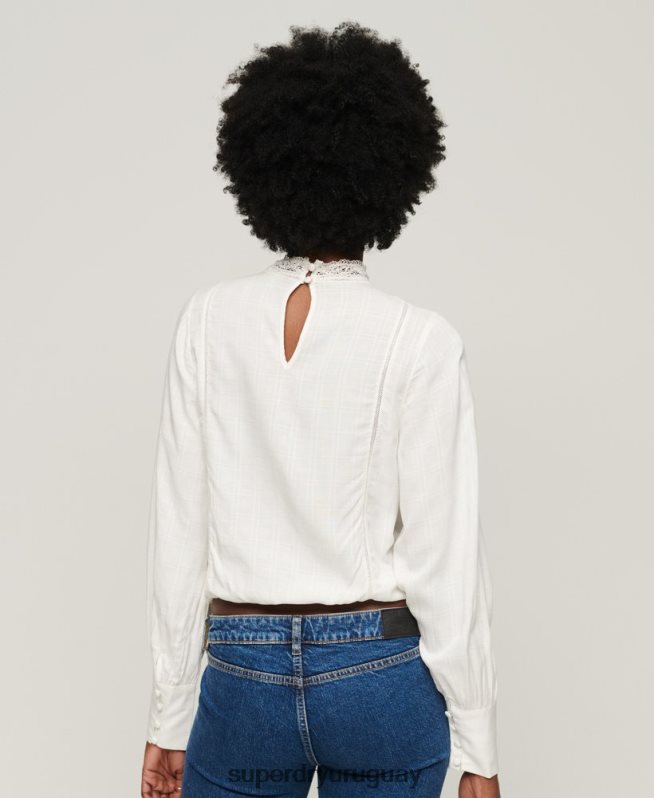 uy Superdry mujer top de mezcla de encaje studios blanco DT2N8Z2959 ropa