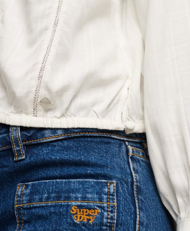 uy Superdry mujer top de mezcla de encaje studios blanco DT2N8Z2959 ropa