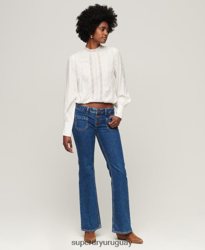 uy Superdry mujer top de mezcla de encaje studios blanco DT2N8Z2959 ropa