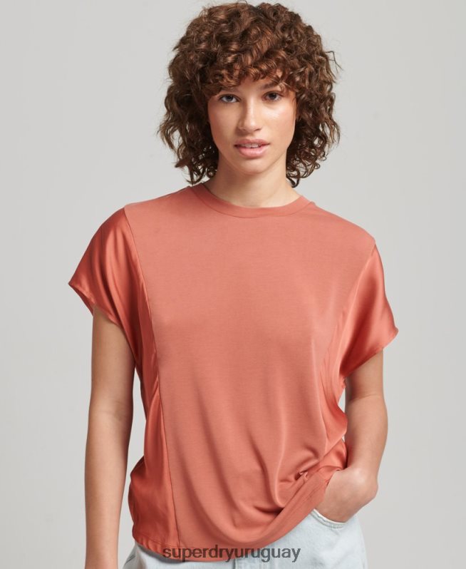 uy Superdry mujer top de mezcla de telas studios rojo DT2N8Z2984 ropa