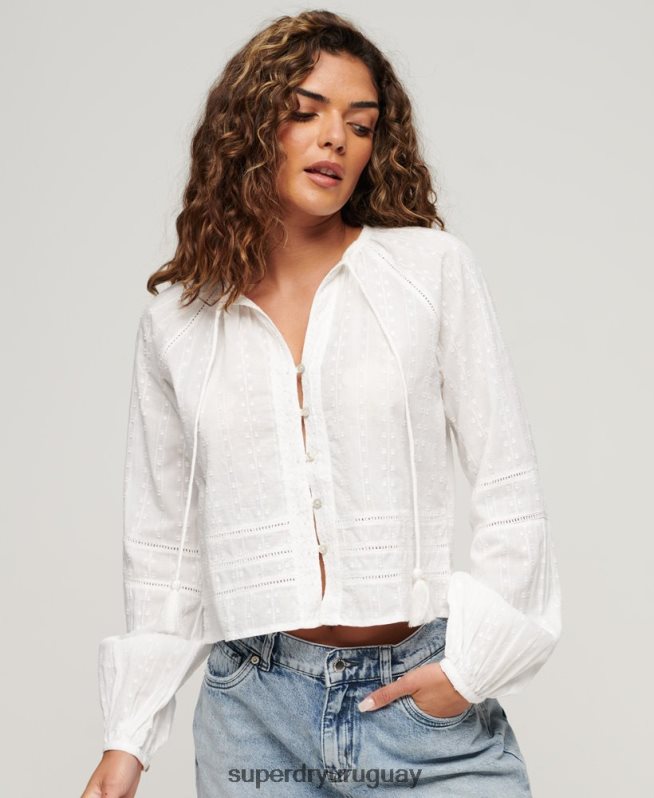 uy Superdry mujer top de playa de algodón blanco DT2N8Z2034 ropa