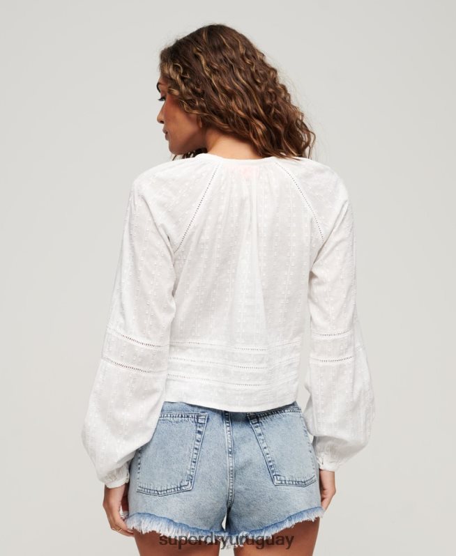 uy Superdry mujer top de playa de algodón blanco DT2N8Z2034 ropa