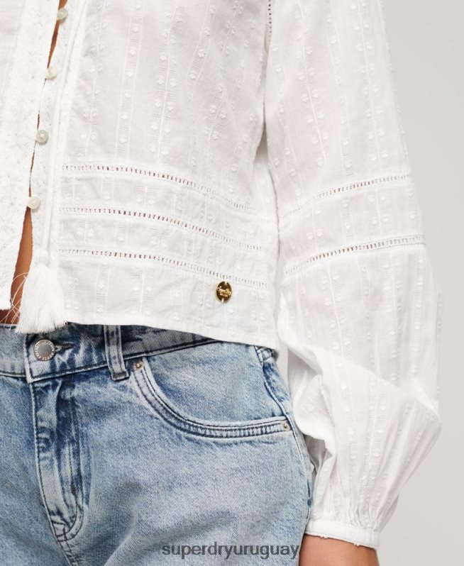 uy Superdry mujer top de playa de algodón blanco DT2N8Z2034 ropa
