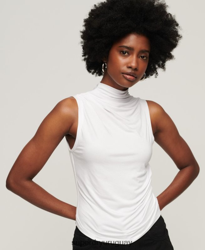 uy Superdry mujer top de punto fruncido blanco DT2N8Z2875 ropa