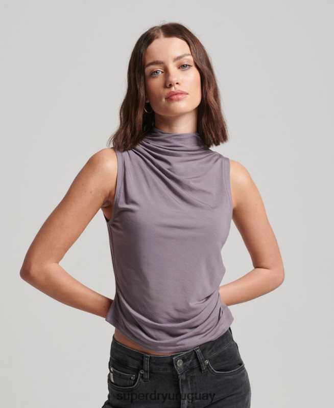 uy Superdry mujer top de punto fruncido gris DT2N8Z2903 ropa