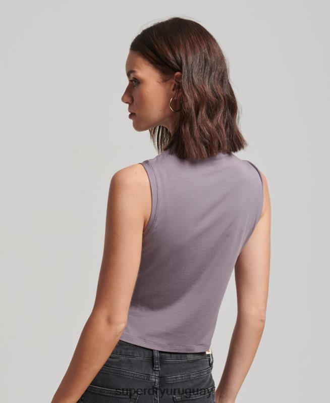 uy Superdry mujer top de punto fruncido gris DT2N8Z2903 ropa