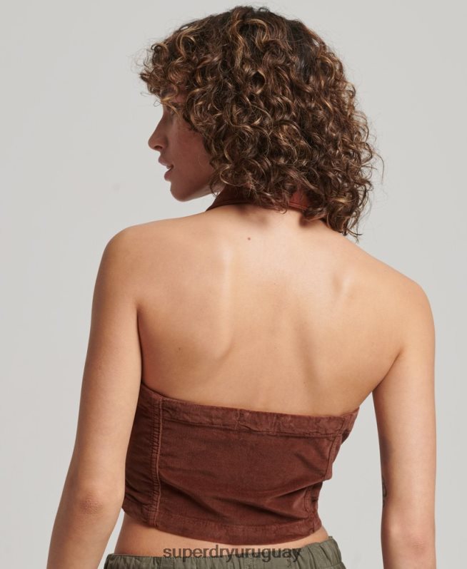 uy Superdry mujer top de terciopelo con cuello y cremallera marrón DT2N8Z2092 ropa