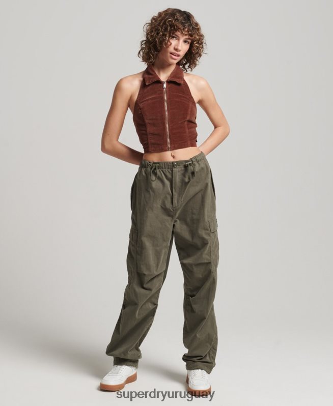 uy Superdry mujer top de terciopelo con cuello y cremallera marrón DT2N8Z2092 ropa
