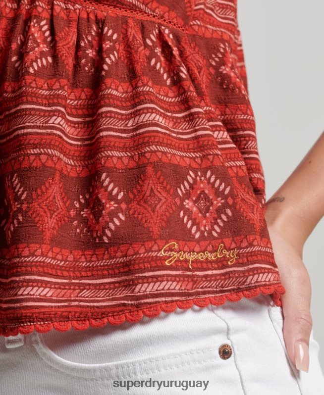 uy Superdry mujer top de tirantes a capas rojo DT2N8Z2889 ropa