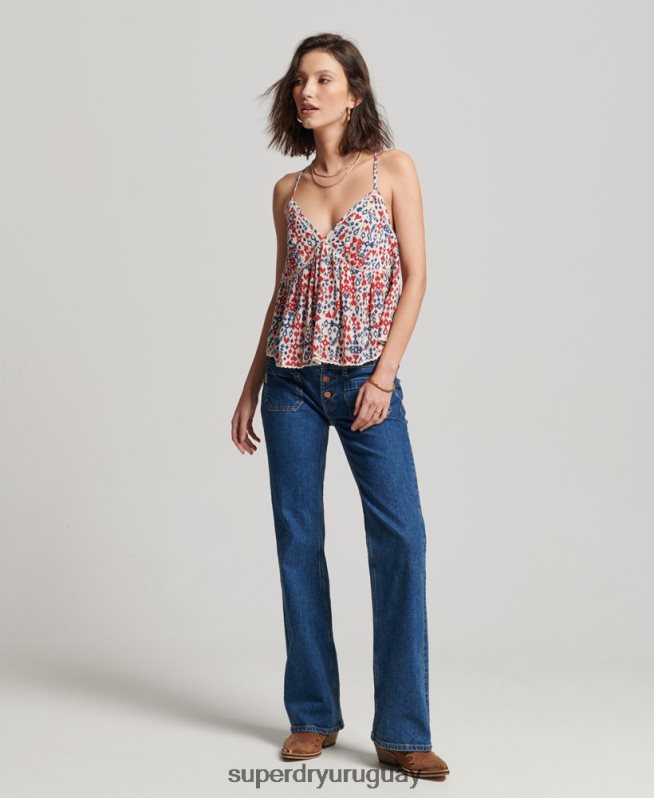 uy Superdry mujer top de tirantes a capas rojo DT2N8Z3013 ropa