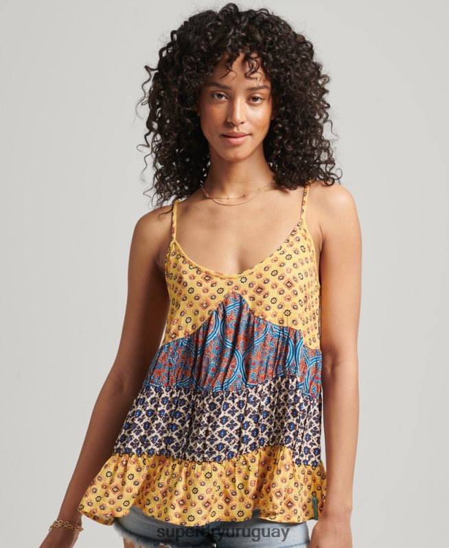 uy Superdry mujer top de tirantes a capas vintage oro DT2N8Z3063 ropa