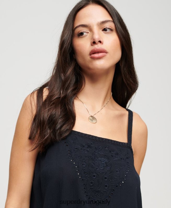uy Superdry mujer top de tirantes bordado Armada DT2N8Z2087 ropa