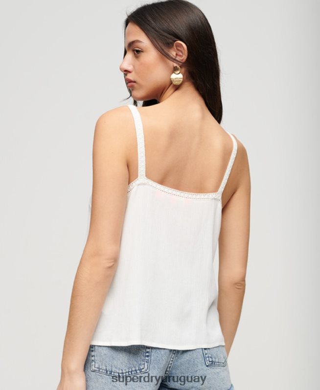uy Superdry mujer top de tirantes bordado blanco DT2N8Z2057 ropa