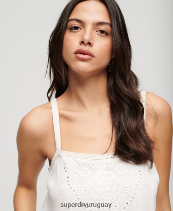 uy Superdry mujer top de tirantes bordado blanco DT2N8Z2057 ropa