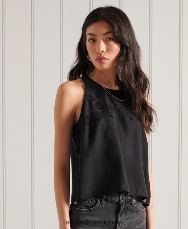 uy Superdry mujer top de tirantes bordado negro DT2N8Z3067 ropa