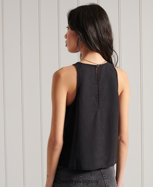 uy Superdry mujer top de tirantes bordado negro DT2N8Z3067 ropa