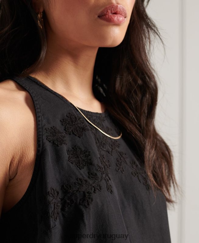 uy Superdry mujer top de tirantes bordado negro DT2N8Z3067 ropa