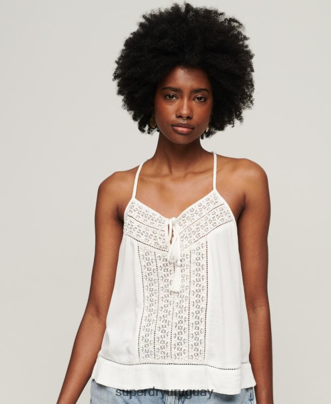 uy Superdry mujer top de tirantes con lazo en el cuello blanco DT2N8Z2006 ropa