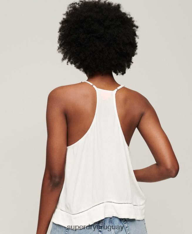uy Superdry mujer top de tirantes con lazo en el cuello blanco DT2N8Z2006 ropa
