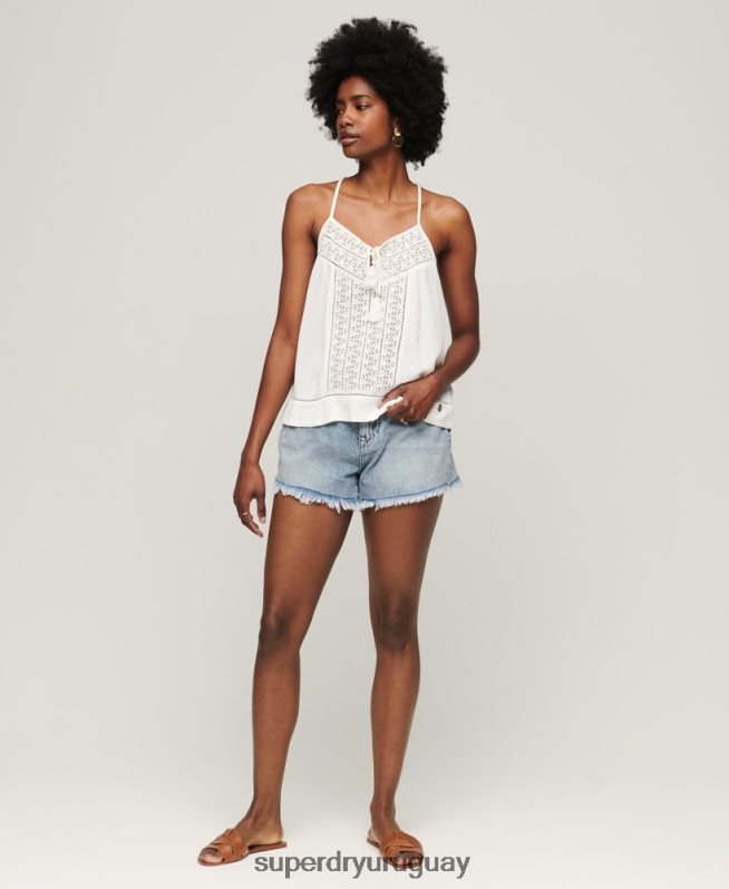 uy Superdry mujer top de tirantes con lazo en el cuello blanco DT2N8Z2006 ropa